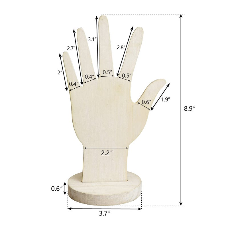 MOOCA 6 Pcs Real Wooden Hand Form Jewelry Display Set, 2 Way Design for Wall Hanging or Standalone Mannequin Finger Hand Display, Premium Real Wood Sturdy Base, Wash White Color - Image 2
